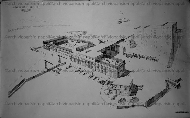 Disegno con vista prospettica dell' eliporto